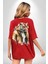 Cool Yakışıklı Kapüşonlu Spor Kaplan Kırmızı Oversize Kadın Erkek Ön ve Sırt Baskılı T-Shirt 4