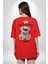 Gerçeklikten Uzak Tutun Kırmızı Oversize Kadın Erkek Ön ve Sırt Baskılı T-Shirt 2