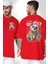 Ateşli Teddy Kırmızı Oversize Kadın Erkek Ön ve Sırt Baskılı T-Shirt 1