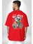 Ateşli Teddy Kırmızı Oversize Kadın Erkek Ön ve Sırt Baskılı T-Shirt 2