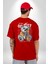 Ateşli Teddy Kırmızı Oversize Kadın Erkek Ön ve Sırt Baskılı T-Shirt 4