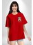Ateşli Teddy Kırmızı Oversize Kadın Erkek Ön ve Sırt Baskılı T-Shirt 5