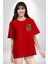 Artık Katlan Kırmızı Oversize Kadın Erkek Ön ve Sırt Baskılı T-Shirt 5