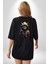 Hip Hop Gençlik Kedi Çeket Siyah Oversize Kadın Erkek Ön ve Sırt Baskılı T-Shirt 3