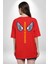 Uçan Hayaller Gökyüzünde Melek Kanatları Kırmızı Oversize Kadın Erkek Ön ve Sırt Baskılı T-Shirt 2