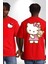 Hello Kitty Kırmızı Oversize Kadın Erkek Ön ve Sırt Baskılı T-Shirt 1