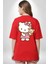 Hello Kitty Kırmızı Oversize Kadın Erkek Ön ve Sırt Baskılı T-Shirt 4