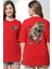 Jaguar Sırtından Çıkan Kırmızı Oversize Kadın Erkek Ön ve Sırt Baskılı T-Shirt 1