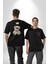 Gerçeklikten Uzak Tutun Siyah Oversize Kadın Erkek Ön ve Sırt Baskılı T-Shirt 1