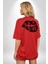 Ay Yıldız Dudak Bulut Dövme Kırmızı Oversize Kadın Erkek Ön ve Sırt Baskılı T-Shirt 4