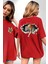 Kırık Duvar Kaplan Kırmızı Oversize Kadın Erkek Ön ve Sırt Baskılı T-Shirt 1