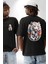 Beyaz Kaplan Ailesi Renkli Tüyler Siyah Oversize Kadın Erkek Ön ve Sırt Baskılı T-Shirt 1
