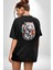 Beyaz Kaplan Ailesi Renkli Tüyler Siyah Oversize Kadın Erkek Ön ve Sırt Baskılı T-Shirt 3