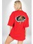 Kırık Duvar Kaplan Kırmızı Oversize Kadın Erkek Ön ve Sırt Baskılı T-Shirt 2