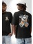 Ateşli Teddy Siyah Oversize Kadın Erkek Ön ve Sırt Baskılı T-Shirt 1