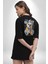 Ateşli Teddy Siyah Oversize Kadın Erkek Ön ve Sırt Baskılı T-Shirt 5