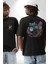 Kulaklık Kedi Müzik Tekir Siyah Oversize Kadın Erkek Ön ve Sırt Baskılı T-Shirt 1