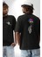 Gezegenler Balon Astronot Yükselişi Siyah Oversize Kadın Erkek Ön ve Sırt Baskılı T-Shirt 1