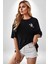 Gezegenler Balon Astronot Yükselişi Siyah Oversize Kadın Erkek Ön ve Sırt Baskılı T-Shirt 4