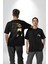 Kelebek Gibi Uçar Arı Gibi Sokarım Ali Boks Siyah Oversize Kadın Erkek Ön ve Sırt Baskılı T-Shirt 1