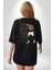 Kelebek Gibi Uçar Arı Gibi Sokarım Ali Boks Siyah Oversize Kadın Erkek Ön ve Sırt Baskılı T-Shirt 5