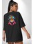 Kulaklık Kedi Leopar Bandana Siyah Oversize Kadın Erkek Ön ve Sırt Baskılı T-Shirt 3