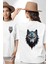Mavi Kurt Robot Beyaz Oversize Kadın Erkek Ön ve Sırt Baskılı T-Shirt 1