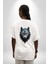 Mavi Kurt Robot Beyaz Oversize Kadın Erkek Ön ve Sırt Baskılı T-Shirt 4
