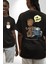 Müzik Dinleyen Groot Siyah Oversize Kadın Erkek Ön ve Sırt Baskılı T-Shirt 1