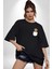 Müzik Dinleyen Groot Siyah Oversize Kadın Erkek Ön ve Sırt Baskılı T-Shirt 4
