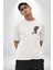 Bulutlar Astronot Uzay Beyaz Oversize Kadın Erkek Ön ve Sırt Baskılı T-Shirt 5