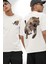 Jaguar Sırtından Çıkan Beyaz Oversize Kadın Erkek Ön ve Sırt Baskılı T-Shirt 1