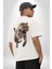 Jaguar Sırtından Çıkan Beyaz Oversize Kadın Erkek Ön ve Sırt Baskılı T-Shirt 2