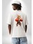 Boks Yapan Kedi Beyaz Oversize Kadın Erkek Ön ve Sırt Baskılı T-Shirt 2