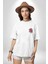 Sebep Olmadan Mutlu Ol Beyaz Oversize Kadın Erkek Ön ve Sırt Baskılı T-Shirt 5