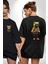 Spor Eşofman Takımı Sarı Kedi Insan Siyah Oversize Kadın Erkek Ön ve Sırt Baskılı T-Shirt 1