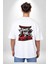 Japon Sokak Yarış Kralı Beyaz Oversize Kadın Erkek Ön ve Sırt Baskılı T-Shirt 2