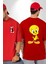 Twity Kırmızı Oversize Kadın Erkek Ön ve Sırt Baskılı T-Shirt 1