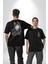 Safari Kedi Şal Eşarp Siyah Oversize Kadın Erkek Ön ve Sırt Baskılı T-Shirt 1
