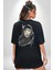 Safari Kedi Şal Eşarp Siyah Oversize Kadın Erkek Ön ve Sırt Baskılı T-Shirt 5