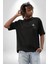 Astronot Ay Balon Siyah Oversize Kadın Erkek Ön ve Sırt Baskılı T-Shirt 2