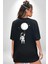 Astronot Ay Balon Siyah Oversize Kadın Erkek Ön ve Sırt Baskılı T-Shirt 3