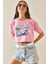 Pembe Baskılı Bisiklet Yaka Crop T-Shirt 5YXK1-48565-20 1