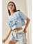Bebe Mavisi Baskılı Bisiklet Yaka Crop T-Shirt 5YXK1-48565-55 1