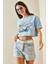 Bebe Mavisi Baskılı Bisiklet Yaka Crop T-Shirt 5YXK1-48565-55 3