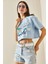 Bebe Mavisi Baskılı Bisiklet Yaka Crop T-Shirt 5YXK1-48565-55 5