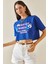 Mavi Baskılı Bisiklet Yaka Crop T-Shirt 5YXK1-48564-12 1