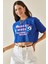 Mavi Baskılı Bisiklet Yaka Crop T-Shirt 5YXK1-48564-12 2