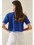 Mavi Baskılı Bisiklet Yaka Crop T-Shirt 5YXK1-48564-12 5