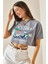 Füme Baskılı Bisiklet Yaka Crop T-Shirt 5YXK1-48565-33 1